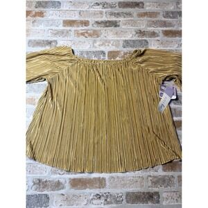 Just Be Gold Pleated Off The Shoulder Bell Sleeve Blouse Top 1X New